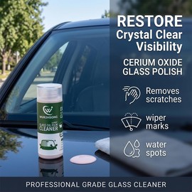 Glass Polish Compound, Car Glass Scratch Remover, Oil Film & Water Spot Cleaner for Windshield Windows Mirror, Remove Wiper Marks Swirls Hard Water Stains - 1.69 Fl Oz