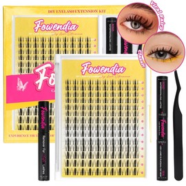 Fowendia California Sunset Wanna Be Freya Manga Lashes Cluster C D Curl DIY Lash Extension Kit and Lash Clusters 8-18mm with Bond Seal and Remover - Ultra-Thin Transparent Bands, Lash Magic Anime False Lash Extension Kit dealsforyoudays:_Wanna-Be-Short