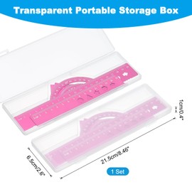 PATIKIL Triangular Ruler Set, 15cm 20cm Aluminum Metric Ruler, 45°60°Triangular Ruler and Protractor, 5 Packs, Pink