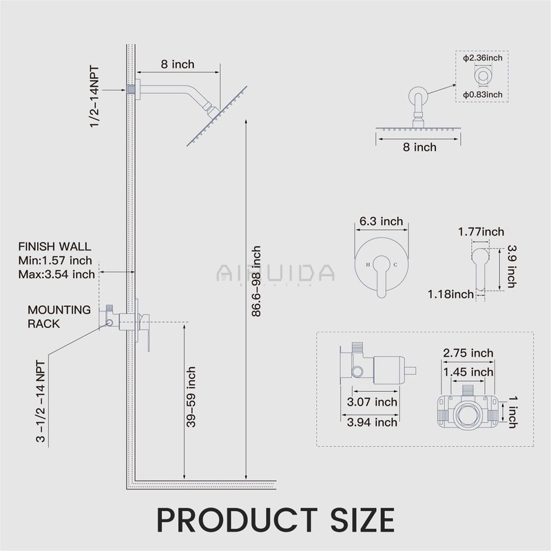 Airuida Single Function Shower Trim Kit Shower Faucet Set Wall