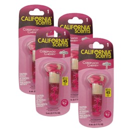 California Scents Air Fresheners Hanging Vial Necklace, Hanging Car Air Freshener & Odor Eliminator for Strong Odor (4 Packs, Coronado Cherry)