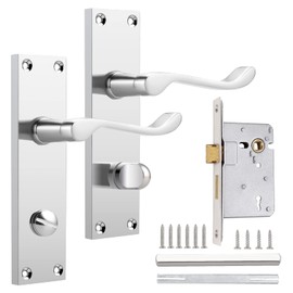 Probrico Victorian Scroll Chrome Door Handle Latch Internal Privacy Door Lever on Backplate 154mm X 40mm for Bedroom and Bathroom 65mm Latch