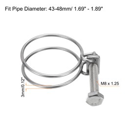 uxcell 10Pcs Double Wire Hose Clamp, 43-48mm Adjustable Stainless Steel Wire Hose Clips with M8 Bolt for Dust Collection Hose, Pump Hose Pipe