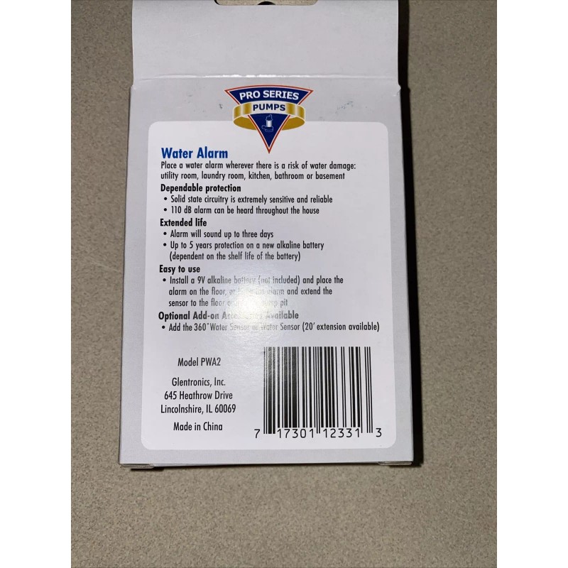 PRO SERIES PWA2 110 dB 9v Battery Operated Water Alarm