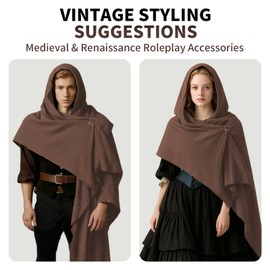 Renaissance Costume Men Shawl Scarf - Adjustable Loose Cape with Brooch Medieval Costume Cloak for Cosplay, Masquerades (Brown)