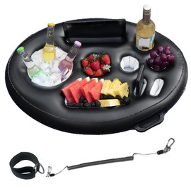 Aufblasbare Getränkehalter Pool 9 Löcher, Schwimmendes Tablett mit Zugseil 75x50 Große Kapazität Floating Coasters 2 in1 Schwimmender Pool Bierhalter Poolbar Zubehör für Sommer Schwimmbad Party