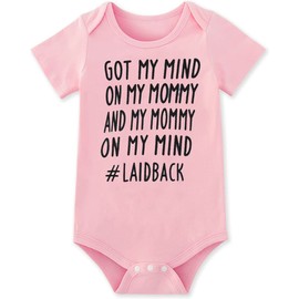 BFUSTYLE Baby Boy Girl Announcement Pink Romper Got My Mind On My Mommy and My Mommy On My Mind Romper Infant Bodysuit Babe Shower Gifts 0-18 Months