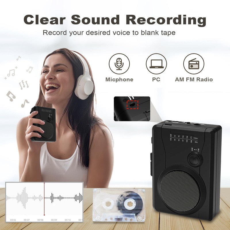 Portable Cassette Player & Recorder, Cassette Tape to MP3 Digital