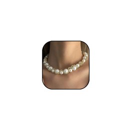 Pearl Choker Necklace for Women Chunky Twist Gold Rope Chain Pearl Necklace Statement Pearl Necklace Wedding Prom Evening Party Jewelry Gift (A)
