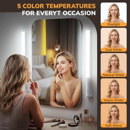 UMIMILE Set of 2 LED Vanity Lights for Mirror, 2600mAh Rechargeable Cordless Makeup Light Bar, 5 Colors & Dimmable Stick on Wall Light with Magnetic Base, Shadow-Free Bathroom Vanity Lighting Fixtures