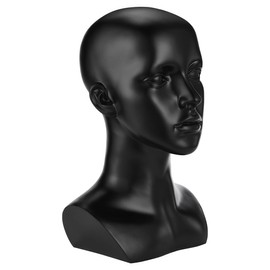 OUOLife Female Mannequin Head, for Wig Stand, VR Headset, Jewelry, Necklace, Pendant, Hat, Headphone, Glasses Display, Mask Making and Clay Busts (Black, 22.5 inch HC)