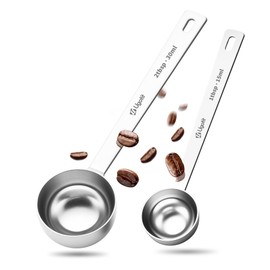 Coffee Scoop for Ground Coffee, 304 Stainless Steel Long Handled Measuring Spoons Set for Baking, Supplements, 1 Tbsp & 2 Tbsp