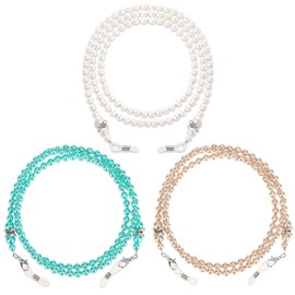 Vin Beauty 3 Pcs Glasses Chain, Pearl Eyeglass Chain, Beaded Eyeglass Chain Sunglasses Holder Strap, Eye Glass Holders Necklaces, Pearl Masks Chian for Women(White&Light Blue&Light Brown)