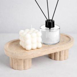 GlikCeil Natural Travertine Oval Tray with Legs 10 Inches Marble Tray for Bathroom Stone Countertop Decoration Organizer for Bathroom Vanity Bedroom Kitchen for Perfume Candles Jewelry Dish Decor