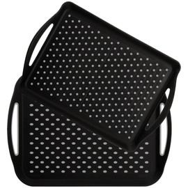 TOPZEA 2 Pack Non Slip Serving Trays with Handle, Plastic Cafeteria Fast Food Serving Tray, School Lunch Tray Rectangular Server Trays for Breakfast on Bed, Coffee Table, Car, Black