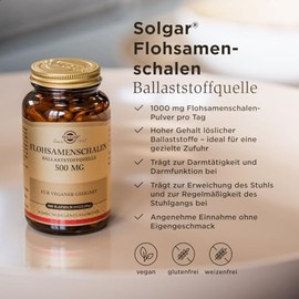SOLGAR Psyllium Husks 500 mg – Fibre Source – Promotes Healthy Intestinal Function – Optimal for Targeted Fibre Intake – 100 Days Supply
