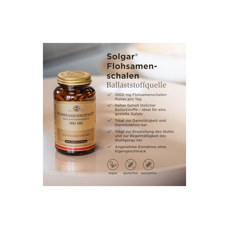 SOLGAR Psyllium Husks 500 mg – Fibre Source – Promotes