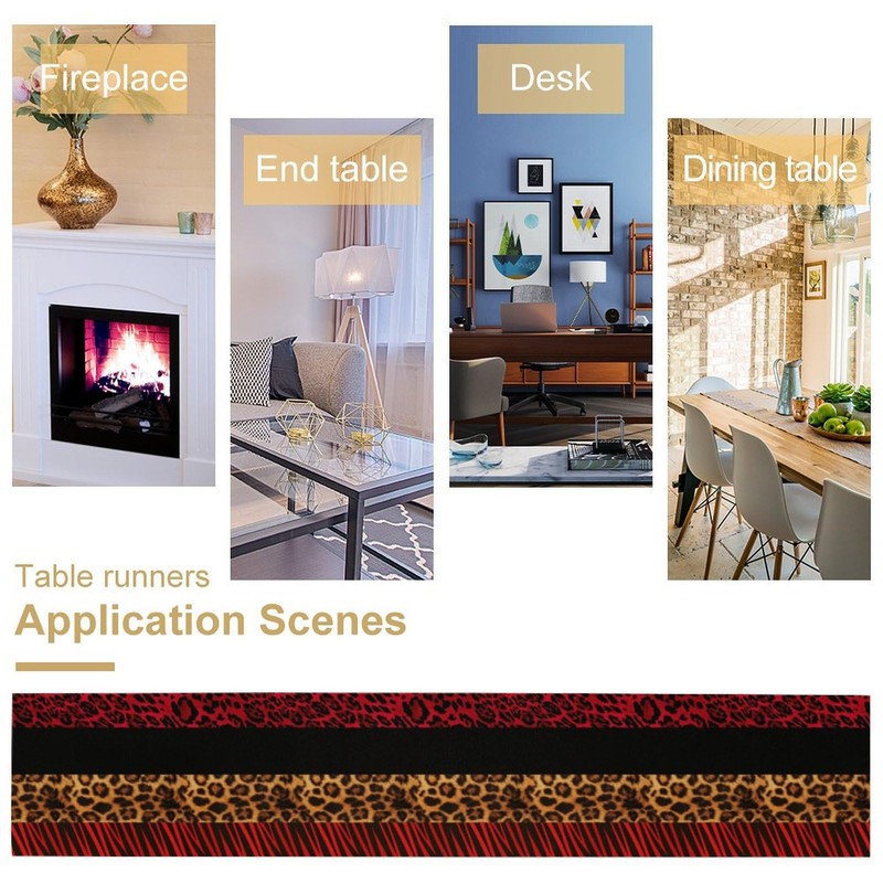 Leopard Print Table Runner,Modern Fashion Style Red Black Seasonal Spring