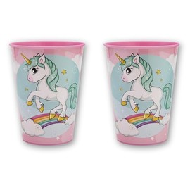 damaloo Children's Unicorn Drinking Cups Set of 2 - BPA-Free Plastic Cups 260 ml for Girls - Shatterproof & Lightweight - Plastic Cups for Water, Juice, Milk - Rainbow Motif