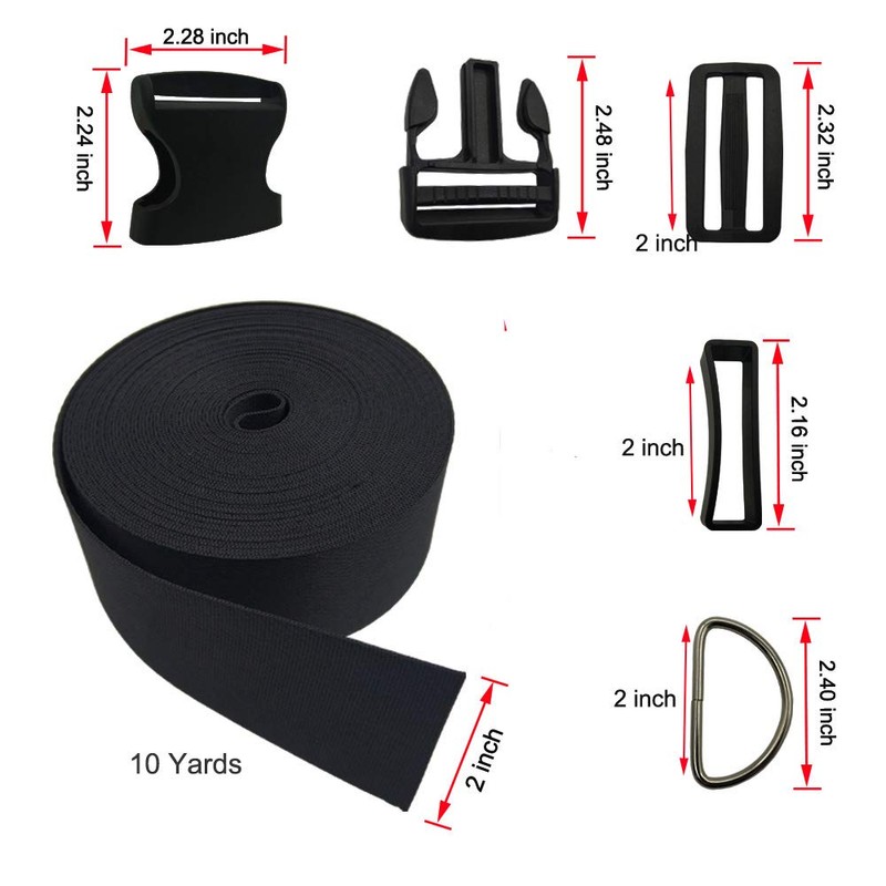 Vtete 2 Inch 10 Yards Black Nylon Heavy Webbing Strap