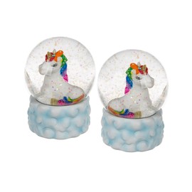 Lovely Rainbow Unicorn Snow Globe on Pretty Cloud Base
