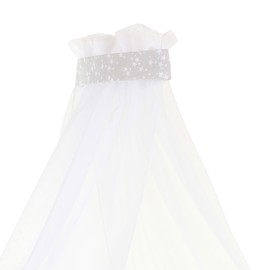 babybay Canopy Pique with Ribbon Suitable for Midi, Original, Maxi, Box Spring and Comfort Plus Models, Pearl Grey Stars White