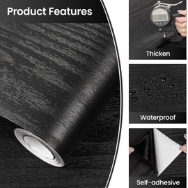 Abyssaly Black Wood Peel and Stick Paper 11.8" X 197" Decorative Self-Adhesive Contact Paper Film for Furniture Surfaces Easy to Clean Thickening Upgrade Increase Stomata and Reduces Bubble Generation