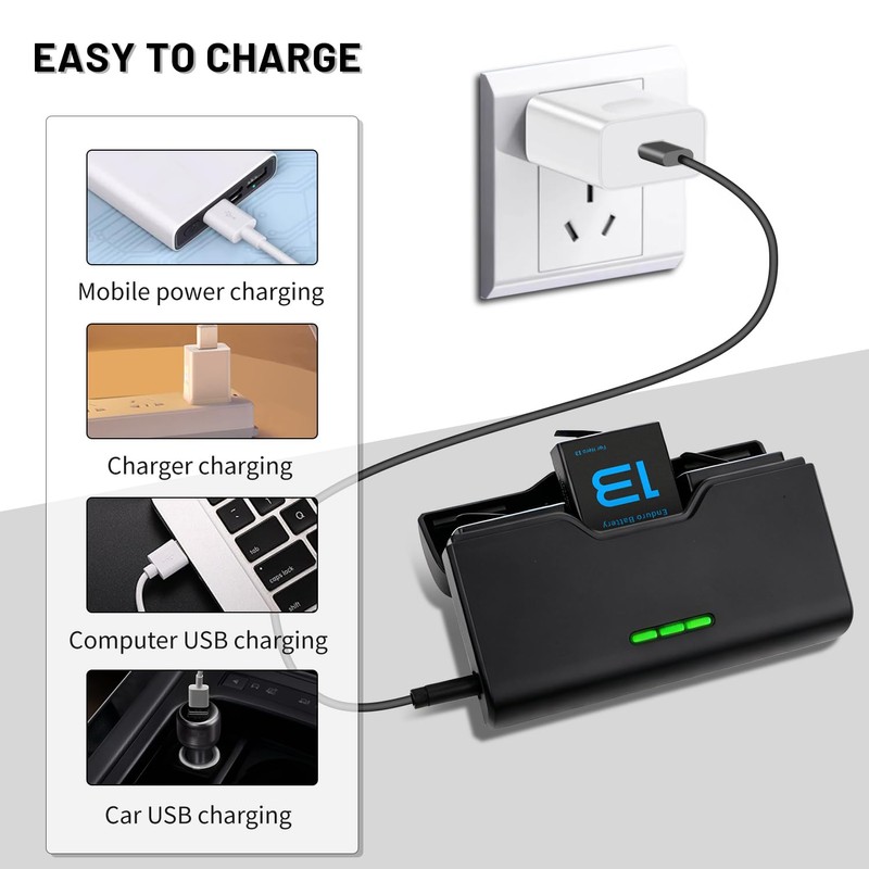2-Pack Battery with 3-Channel Battery Charger Station for Hero 13/Mission
