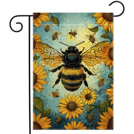 Spring Summer Bee Sunflower Floral Garden Flag 12x18 Inch Double Sided Yard Outdoor Flag Holiday Outside Decoration
