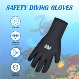 NEO-SPLASH Neoprene Diving Gloves, 3 mm Warm Diving Gloves, Flexible Swimming Gloves with Non-Slip Particles, Adults (Black, XL-XXL)