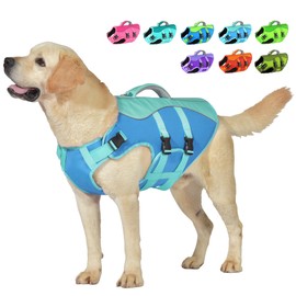 Petglad Dog Life Jacket, Reflective Dog Harness Life Vest with Rescue Handle for Swimming Boating, Adjustable High Buoyancy Flotation Swim Vest for Small Meium Large Dogs - Blue, M
