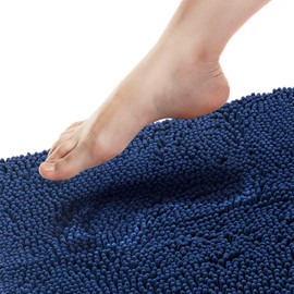 Tafts Bathroom Rugs, Extra-Thick Memory Foam Bath Mat, Ultra-Soft Chenille Microfiber, Highly Absorbent, Machine Washable, Shaggy Bath Mats for Bathroom, Non-Slip (21"x47") Navy Blue