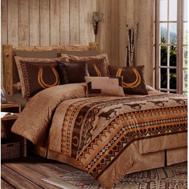 Chezmoi Collection Sedona 7-Piece Southwestern Wild Horses Microsuede Bedding Comforter Set (California King)