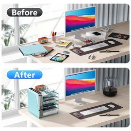 gianotter Desk Organizers and Accessories, 6-Tier Paper Organizer with Magazine rack, File Organizer for Desk, Office Desk Accessories & Workspace (Blue)