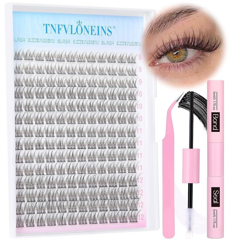 TNFVLONINS 내추럴 래쉬 익스텐션 키트 168Pcs 클러스터 위스피 속눈썹 9-12MM