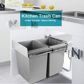 lehom Double Pull Out Waste Containers 2 x 21 Quart (42 Qt) with Lid Kitchen Trash Can Sliding Out Under Counter Cabinet Garbage Bin, 40 Liters