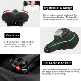 Dripex Bicycle Saddle Men Women Comfortable Soft Gel Bicycle Saddle Waterproof Ergonomic for MTB City Bike Road Bike Green