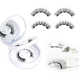 EMEDA Magnetic Eyelashes Natural Look - 2 Pairs 5 Double Strength Magnets Reusable Magnetic Eyelashes with Applicator and Mirror, Easy to Wear&Remove Waterproof No Glue Needed Lashes(Natural Cat Eyes)