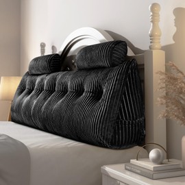 Z-hom Large Wedge Pillow Headboard, King Triangular Headboard Pillow, Reading Pillow Standard Bed with a Roll Pillow for Bed Sitting Up Sleeping, Backrest Cushion Headboard Gap Pillow for Back, Black