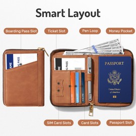 Forvencer Passport Holder Cover with Safe Zipper Closure, Premium Passport Wallet for Travel, Sleek RFID Blocking Card Case, Waterproof Travel Accessories for Men, Brown