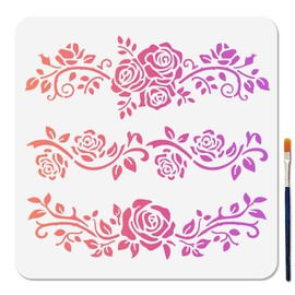 MAYJOYDIY Rose Lace Border Stencil Floral Vine Art Stencils 11.8×11.8inch Reusable Plants Craft Stencils with Paint Brush Flower Border Template for Craft on Window Wood Wall Home Decor