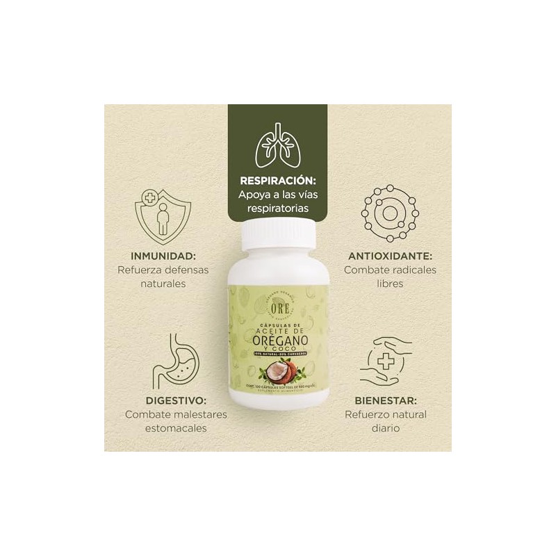 ORE Aceite de Orégano y Coco, 100 Cápsulas Softgel, 500