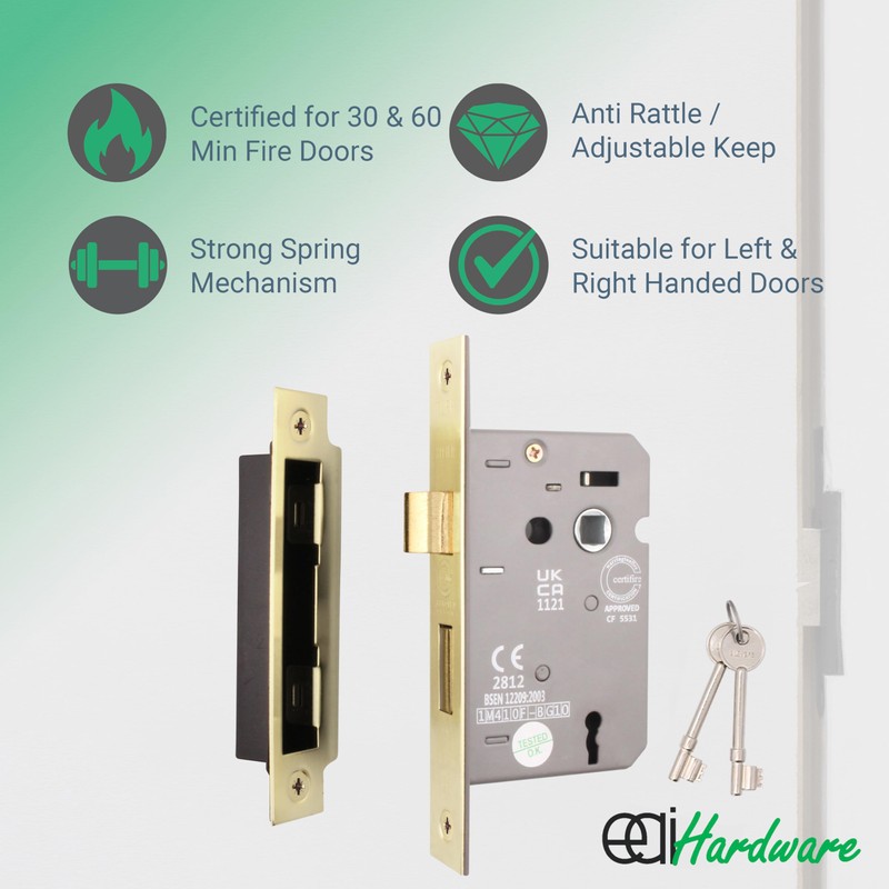 EAI Satin Brass Sashlock - Fire Rated & CE Approved