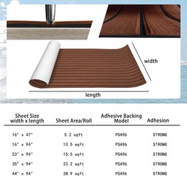 KXKZREN Boat Flooring EVA Foam Decking Sheet Faux Teak Marine Mat Marine Carpet Cooler Tops Non-Slip Self-Adhesive Flooring for Motorboat RV Yacht Kayak Swim Platform 94" x 47"/44"/35"/23"/16"