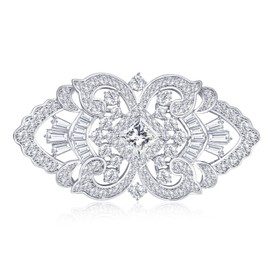 QUKE Brooches and Pins for Women, Silver Plated Cubic Zirconia Crystal Brooch Corsage for Bridal Wedding Jewelry