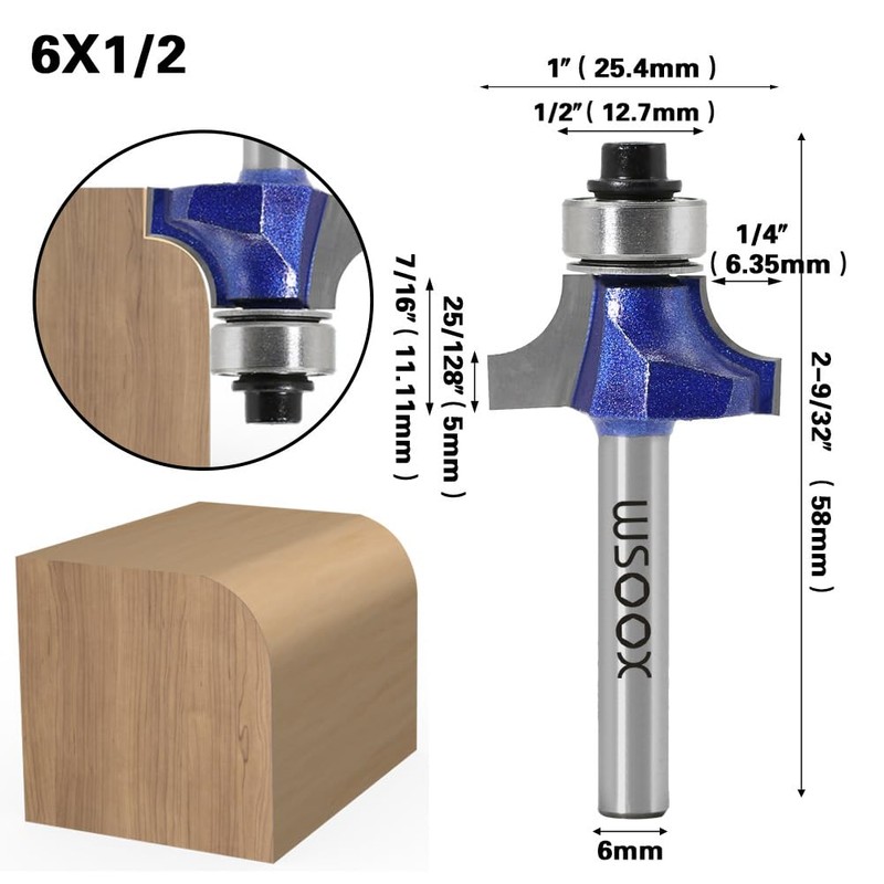 WSOOX 4-Piece Rounding Cutter Standard Milling Cutter Set for Wood