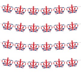 20Pcs Kings Coronation Decorations,5M/16.4ft Ribbon Union Jack Crowns Bunting Flags Party Decorations,King Crowns Coronation Bunting Flag Garland for Royal Events Street Coronation Party Decorations