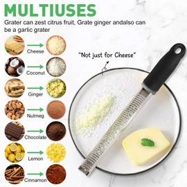 Kezidhp Premium Lemon Grater, Zester Grater with Cleaning Brush and Protective Cover, Cheese Grater, Zester Grater, Garlic Grater, Stainless Steel, Nutmeg Grater, Dishwasher Safe