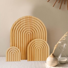 Mucek Set of 3 Wooden Board Decorative Rainbow, Wooden Board Decoration, Wooden Decorative Pine with Ribbed Rainbow Shape for Living Room, Bedroom, Kitchen, Table Decoration, Office, Room Decoration