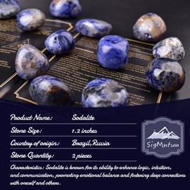 Polished Sodalite Crystal Stones - 2 Pcs of 1.2" Worry Stone for Anxiety, Pocket Palm Stone Super Large Handpicked Natural Tumbled Gemstones for Meditation, Reiki, Chakra Healing, Home Decor